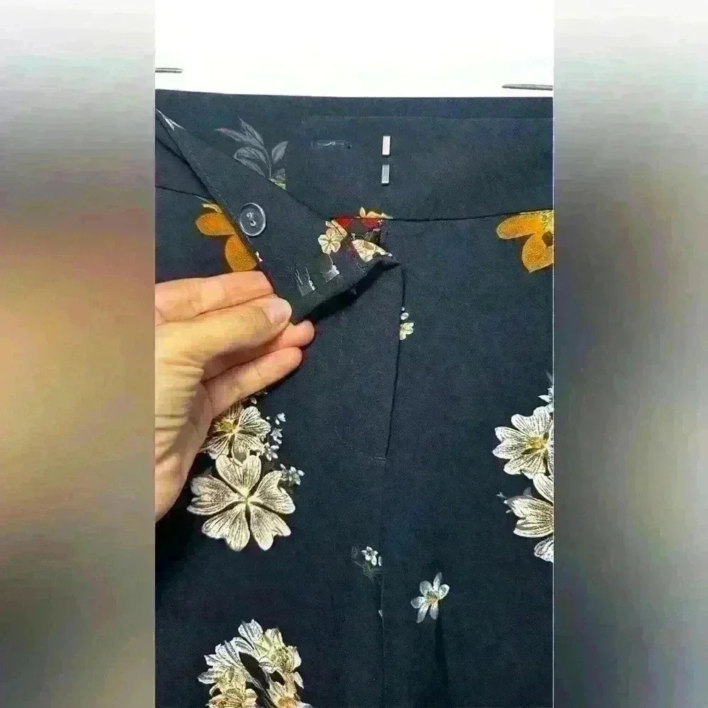 Cynthia Rowley Women Pants Straight Floral Flower Dress Career Black Size 12 - Picture 4 of 10